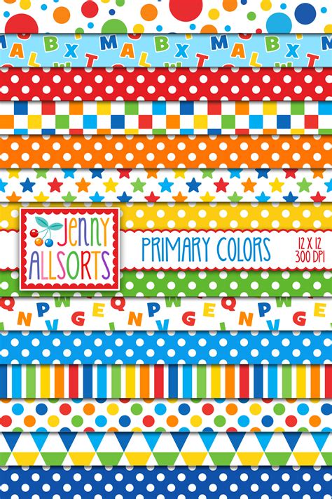 Primary Colors Digital Paper Pack 14 Printable Graphic
