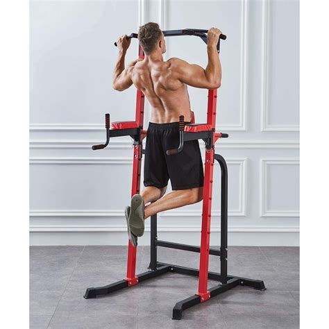 Wesfital Height Adjustable Power Tower Squat Rack Pull Up Bars Dip
