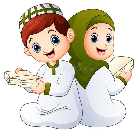 Enfant Heureux De Musulmans Tenant Le Quran Illustration De Vecteur