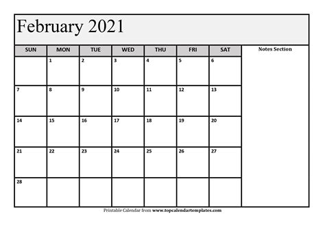 Free February 2021 Printable Calendar Templates