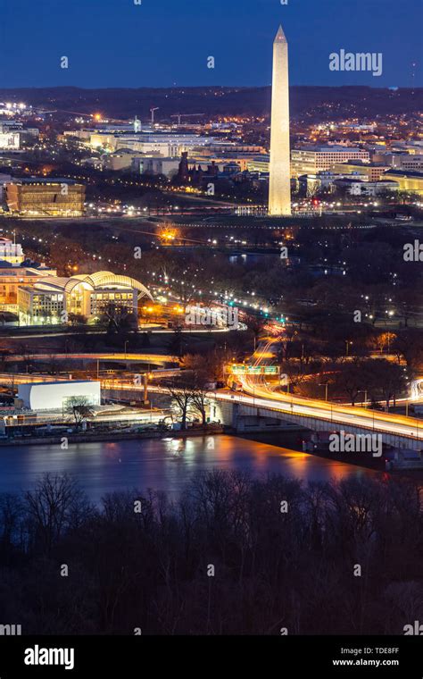 Aerial View Of Washington Dc Cityscape From Arlington Virginia Usa