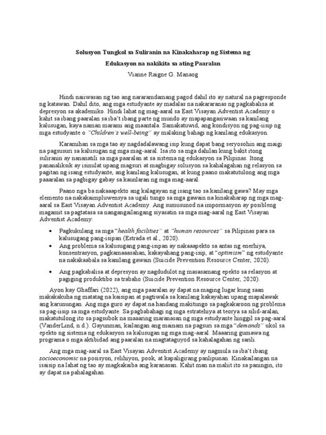 Solusyon Tungkol Sa Suliranin Na Kinakaharap Ng Sistema Ng Edukasyon Na