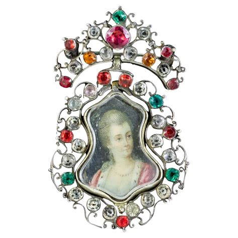 Antique Queen Anne Paste Portrait Brooch Pendant Silver Circa 1710 For