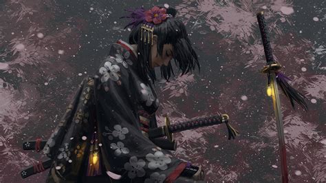 Samurai Girl Katana 4k 2120f Wallpaper Pc Desktop
