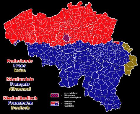En belgique, la frontière linguistique n'a ni barrières ni barbelés mais c'est une réalité tangible : Official languages of Belgium by municipality : MapPorn
