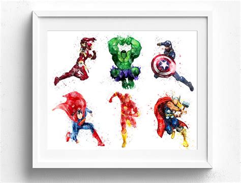 Avengers Superhero Watercolor Wall Art Avengers Poster Baby Etsy