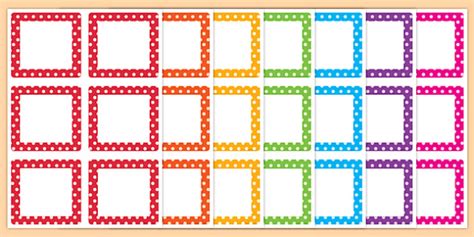 👉 Multicoloured Polka Dot Square Peg Labels For Classrooms
