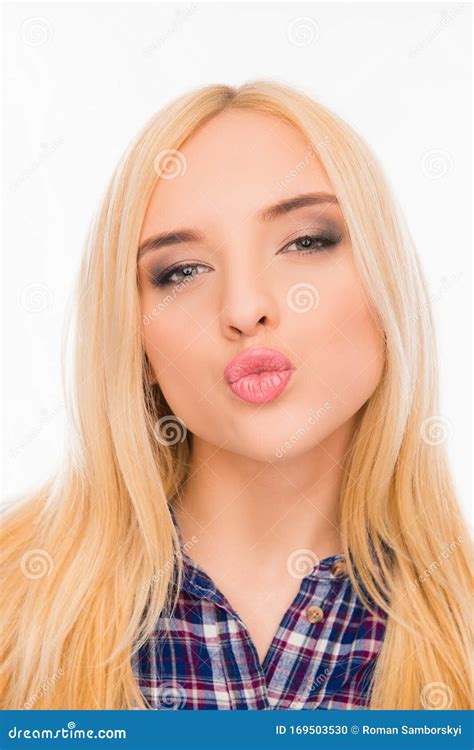 Close Up Portrait Of Beautiful Pretty Young Woman Pouting Stock Photo