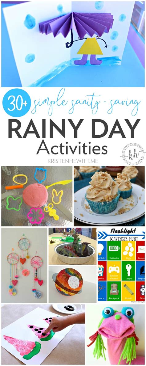The options to explore fun physical activities when rain is pelting down are endless. 30+ Simple Sanity Saving Rainy Day Activities - Kristen Hewitt
