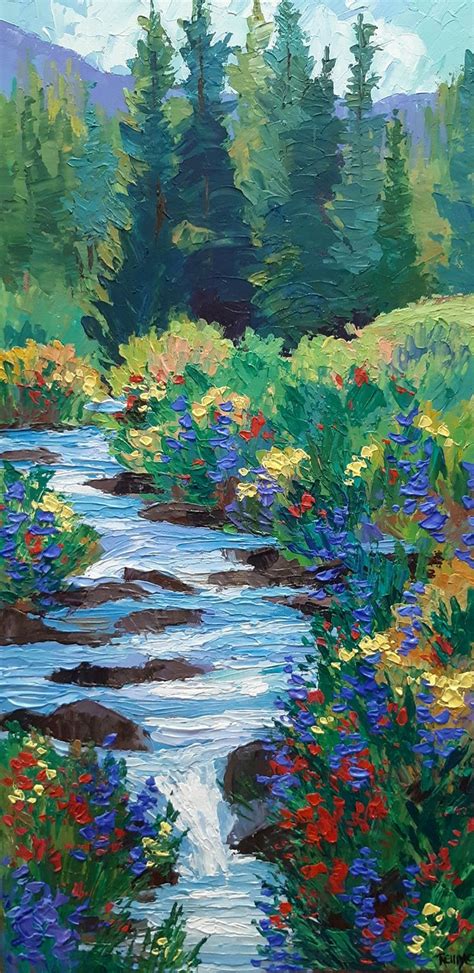Summer On Blue Creek By Laura Reilly Acrylic 24 X 12 In 2020 Landscape Painting Tutorial