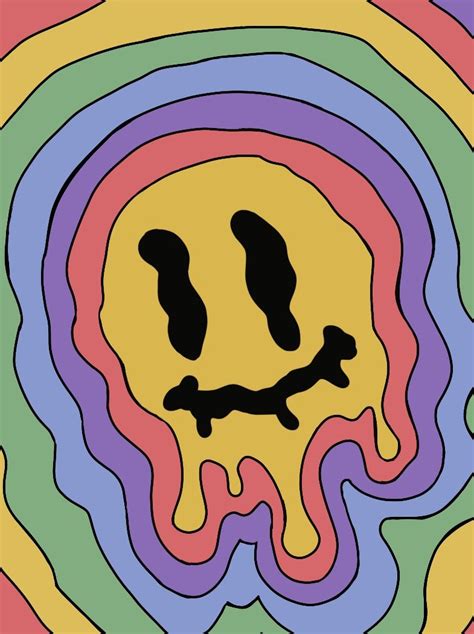 Trippy Smiley Sticker By Rio Romero Hippie Wallpaper Indie Drawings