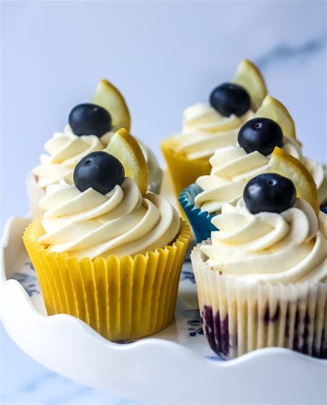 Lemon Blueberry Cupcakes With Whipped Cream Cheese Icing Baker Jo