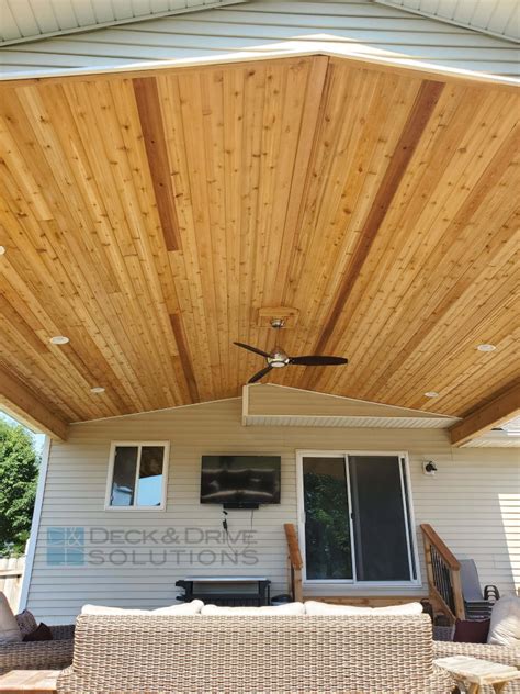 Covered Patio With Cedar Ceiling Des Moines Deck Builder Deck And