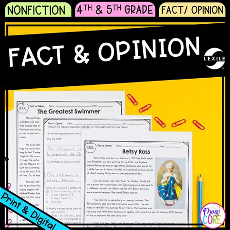 Fact And Opinion 4th And 5th Grade Reading Comprehension Passages Unit