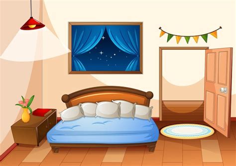 Estilo De Dibujos Animados De Dormitorio En Escena Nocturna Vector Gratis