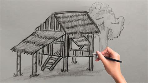 Bahay Kubo Drawing With Plants