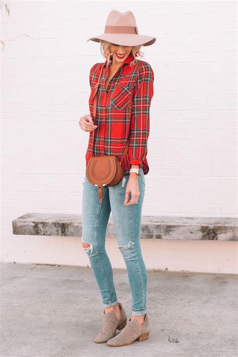 Cute And Easy Fall Outfit Idea Red Flannel Shirt Outfitideas