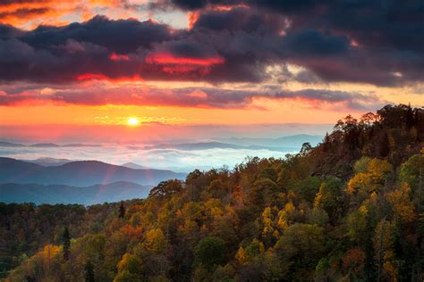 Asheville Nc Blue Ridge Parkway Scenic Autumn Sunrise Landscape North