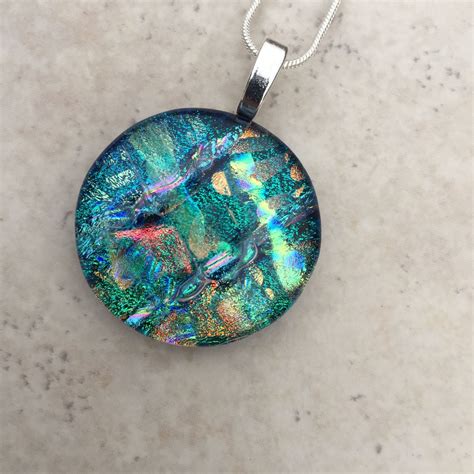 Green And Copper Dichroic Glass Pendant Fused Glass Jewelry Etsy Dichroic Glass Pendant