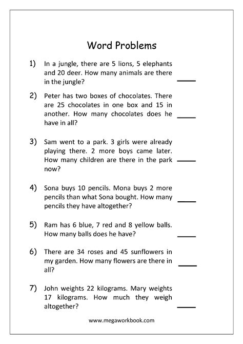 Addition And Subtraction Word Problems Worksheets For Kindergarten And