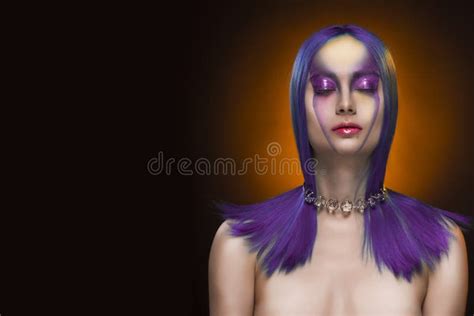 Beautiful Dyed Rainbow Multicolored Hair Naked Shoulders Closed Stock Photo Image Of Makeup