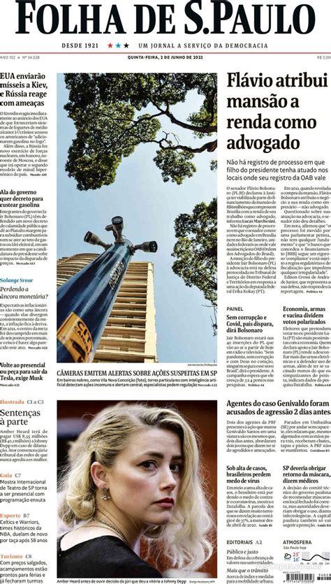 Capa Folha De Spaulo Edição Quinta 2 De Junho De 2022