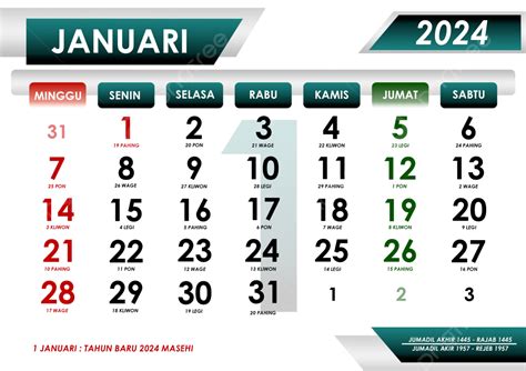 Kalender Januari 2024 2024 Kalender Tahun Baru Png Da