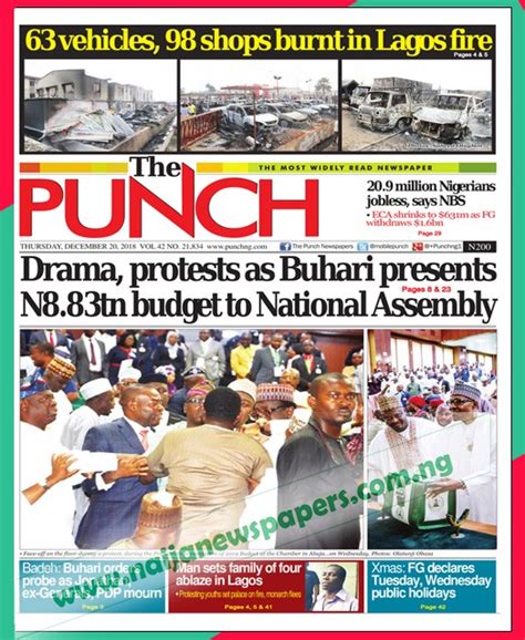 Nigerian Newspapers Front Page Headlines Thursday Th December Politics Nigeria