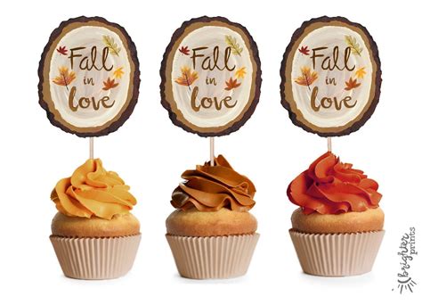 Printable Cupcake Toppers Fall In Love Hand Painted Wood Slices