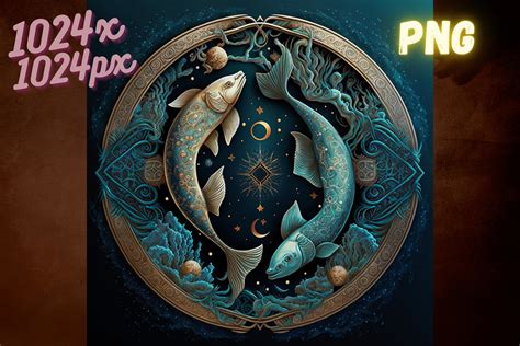 Pisces Zodiac Illustration Astrology PNG Graphic by Dremari Graphics