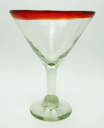 Red Rim Hand Blown 15 Ounce Classic Martini Margarita Glass From Mexico