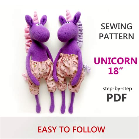 Pdf Stuffed Unicorn Pattern Pdf And Sewing Tutorial Diy Dailydoll Shop
