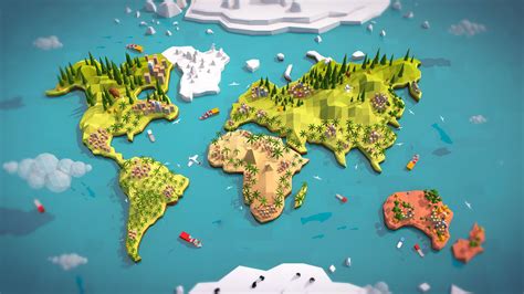 Cartoon Low Poly Earth World Map 3d Model Earth World Map Low Poly