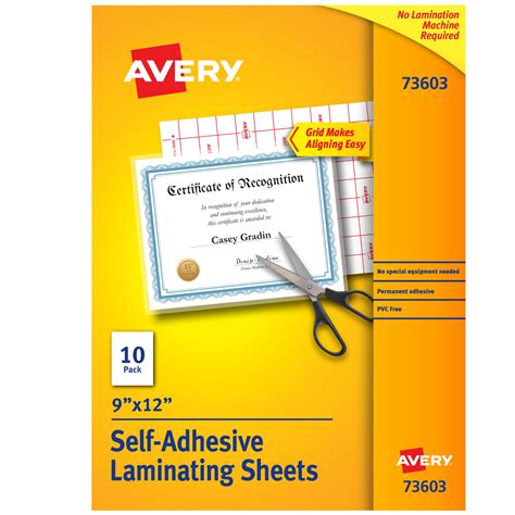 Avery Self Adhesive Laminating Sheets 9 X 12 10 Sheets 73603