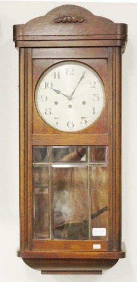 Vintage Junghans Germany Wood Cased Wall Clock Carved Pediment
