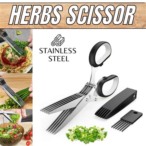 Herb Scissors Set With 5 Blades And Cover Multipurpose Chopping
