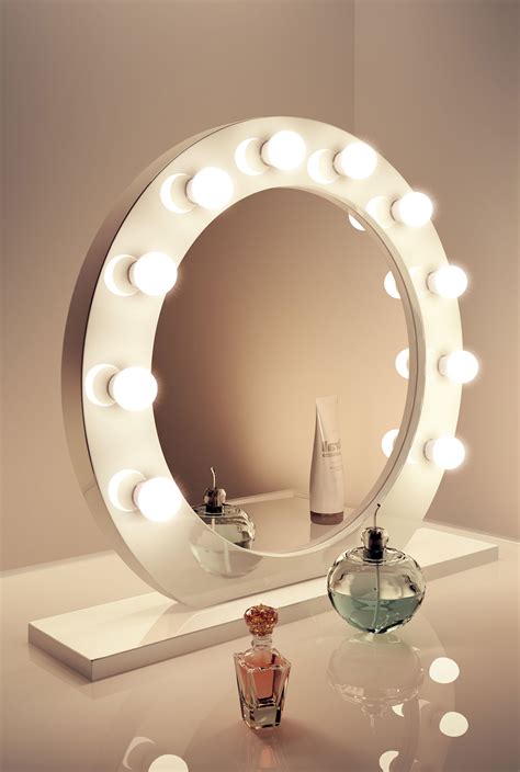 High Gloss White Round Hollywood Makeup Mirror With Cool White Led
