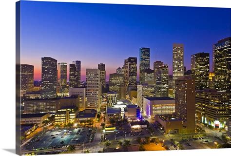 Dowtown City Skyline At Dusksunsetnight Houston Texas