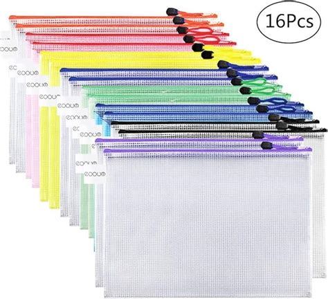 Cdwerd 16pcs Mesh Zipper Pouch Document Bag Zip File Folders Plastic