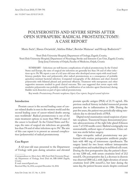 Pdf Polyserositis And Severe Sepsis After Open Suprapubic Radical Prostatectomy A Case Report