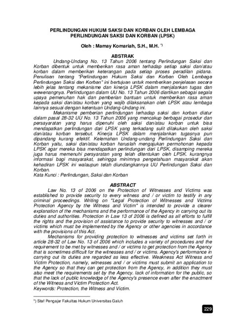 pdf perlindungan hukum saksi dan korban oleh lembaga perlindungan saksi dan korban lpsk