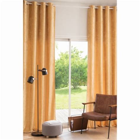 Single Mustard Yellow Velvet Eyelet Curtain 140x300 Vint Maisons Du Monde