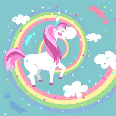 Rainbow Clouds And Unicorn Wallpaper Wall Mural