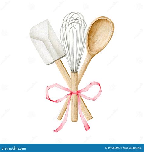 Watercolor Kitchen Utensils Clipart For Bakery Decoration Stock