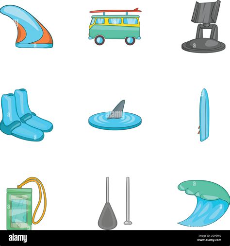 Swimming On Surf Icons Set Cartoon Style Stock Vector Image Art Alamy