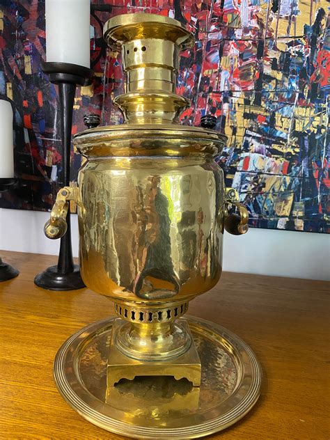 Large Antique Russian Brass Samovar Stamped Antique Russian Brass