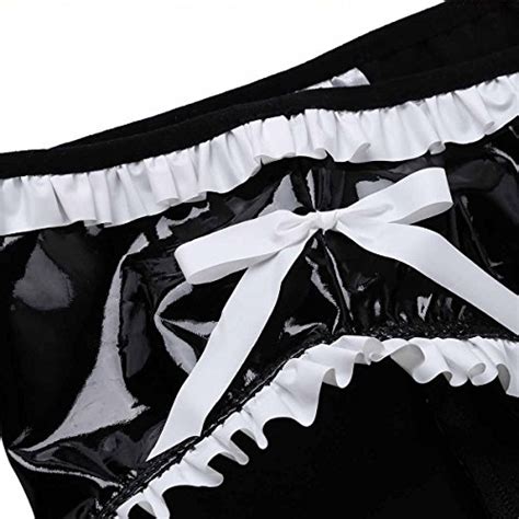 Hularka Mens Sissy Panties Patent Leather Satin Maid Bikini Briefs Zipper Crotch Thong Underwear