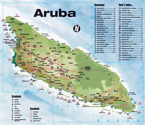 Large Tourist Map Of Aruba With Roads And Other Marks Aruba North