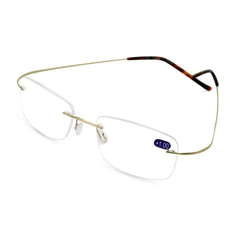 v w e lightweight rectangular slim rimless reading glasses with case