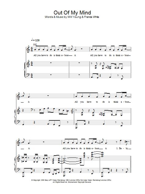 Out Of My Mind Sheet Music Will Young Piano Vocal And Guitar Chords